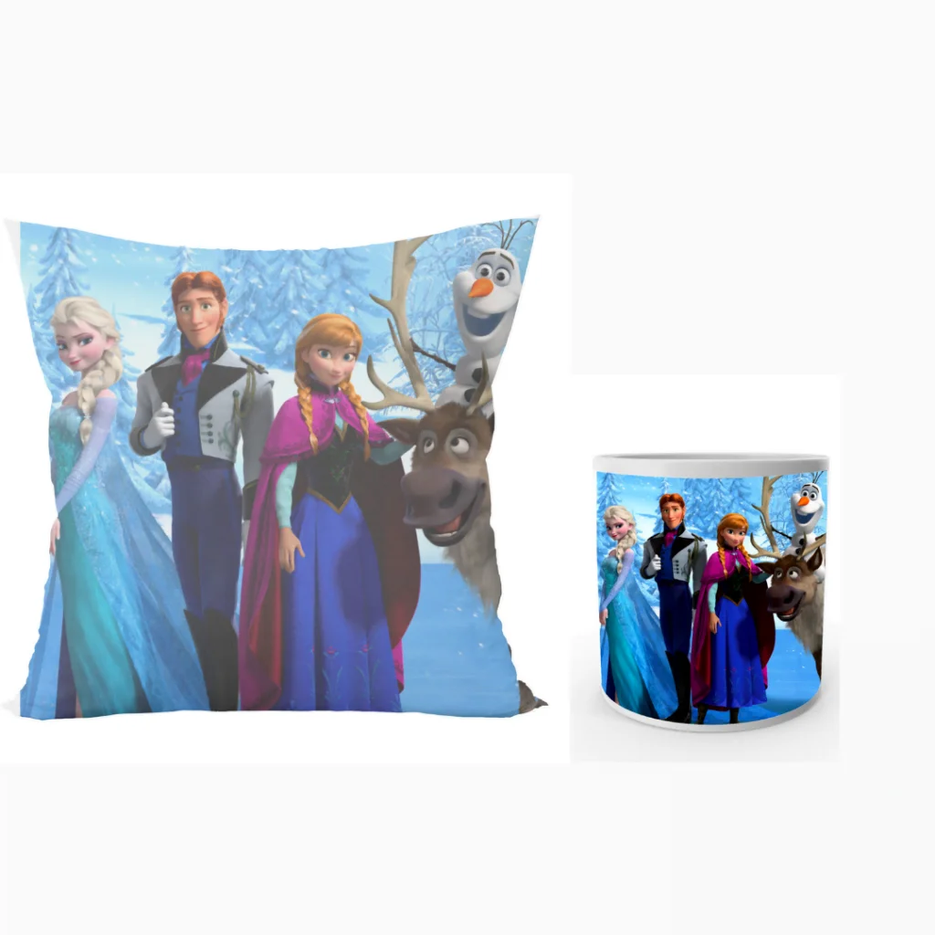 Elsa designer cushion with cushion cover with filler and coffee mug | Cartoon Elsa - Pillow Cover: 12 x 12 inch & coffee mug: 350 ml combo pack gift for sister on Rakhi*BhaiDooj-Birthday-Everyday Gifting.
