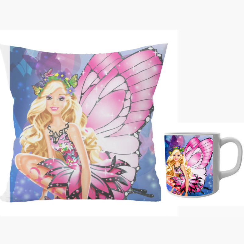 Barbie doll beautiful design cushion with cushion cover with filler and coffee mug | Barbie doll - Pillow Cover: 12 x 12 inch & coffee mug: 350 ml combo pack.