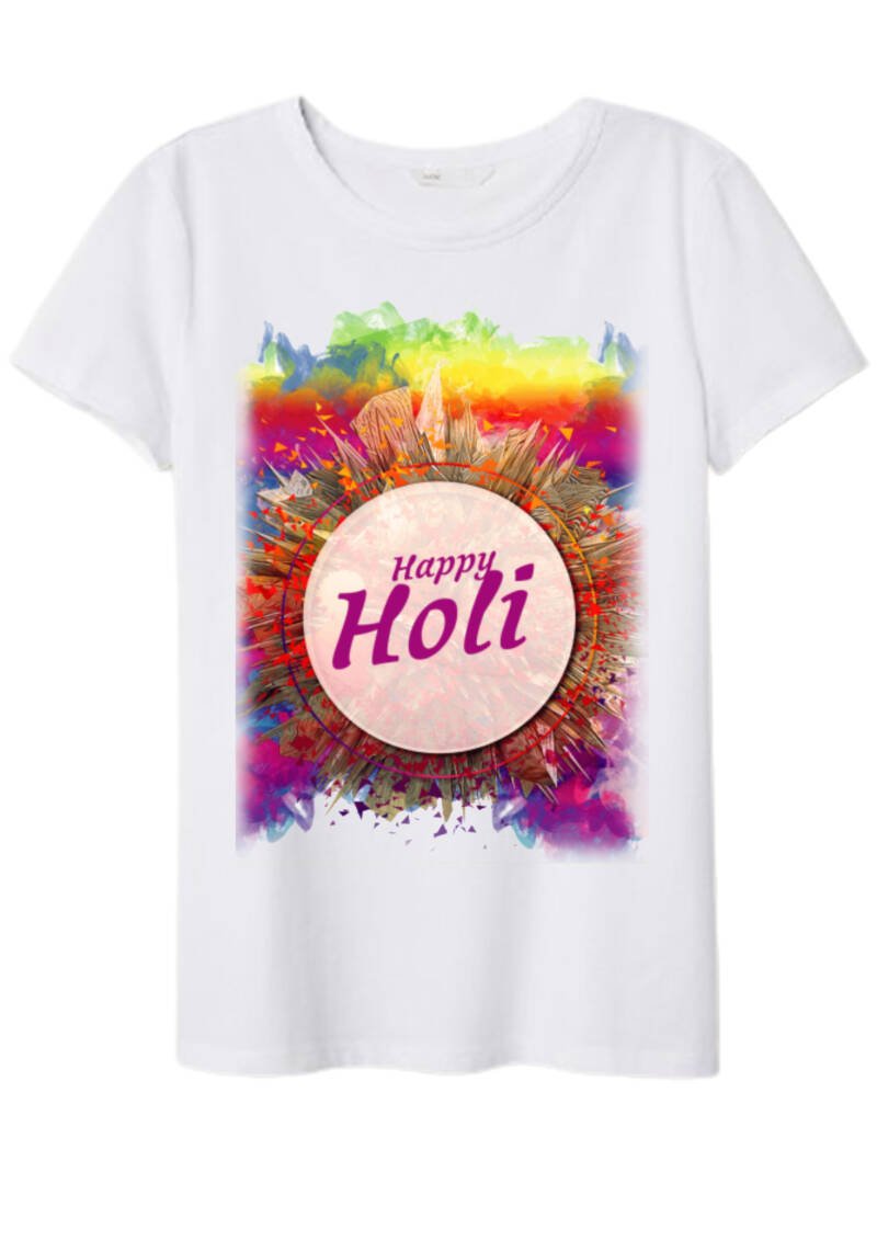 Happy Holi Polyester T-shirt For Kids Men Women