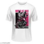 NFT White Cartoon With World At War Text Print T-shirt For Women 2 - Product GuruJi