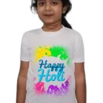 Holi Special White Round Neck Regular Fit Premium Polyester Tshirt for Girls 1 - Product GuruJi