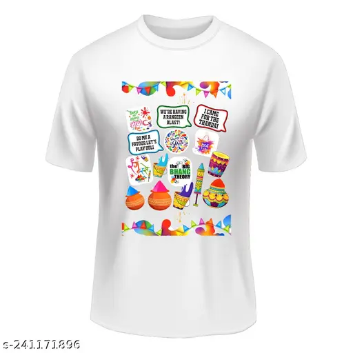 Raound Neck White Polyester Holi Tshirt for Men/Women