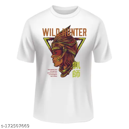 NFT White Cartoon Tshirt Wild Hunter Text Print Tshirt For Women