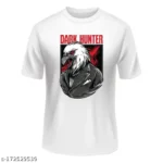 NFT White Cartoon Dark Hunter Text Print Tshirt For Men and Women - Unisex 2 - Product GuruJi