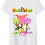 Holi White Round Neck Polyester Tshirt for Girls and Boys